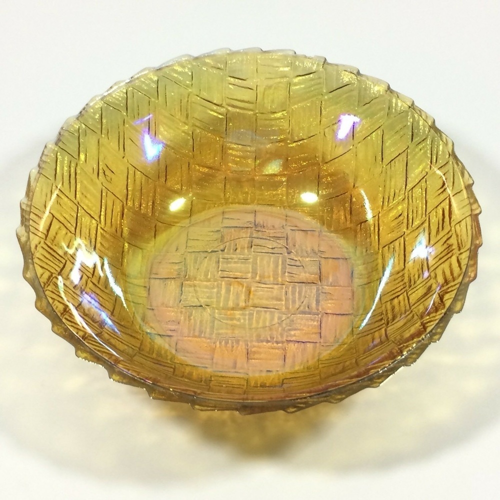 Carnival Glass Bowl 9" Iridescent Yellow Amber Saw